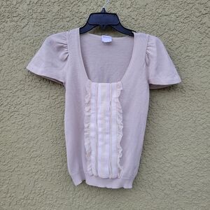 Red Valentino Beige Wool Ruffle Lace Short Sleeve Sweater